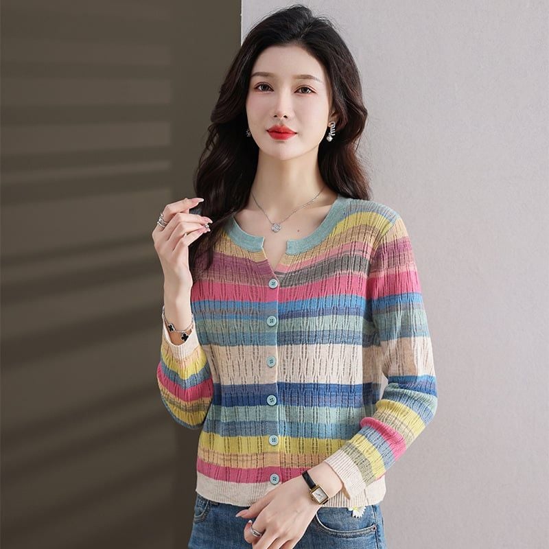  A2043-Áo Len Sắc Màu Cầu Vồng Tay Dài 