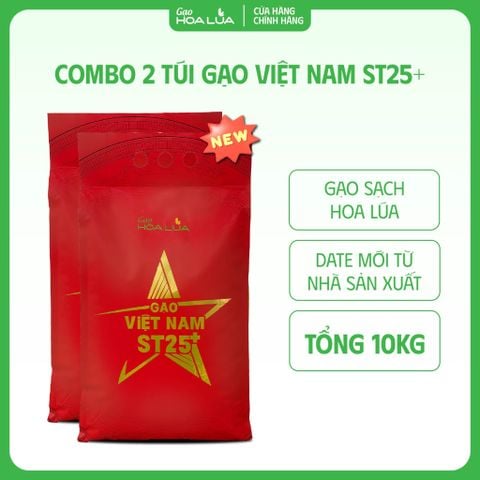  Combo 2 túi gạo Việt Nam ST25+ Hoa Lúa 5kg/ túi Gạo Thơm Ngon, Dẻo Mềm (Tổng đơn 10kg) 