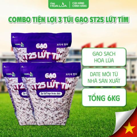  Combo tiện lợi 3 túi gạo ST25 Lứt Tím (Tổng đơn 6kg)  dẻo mềm, dinh dưỡng chính hãng 