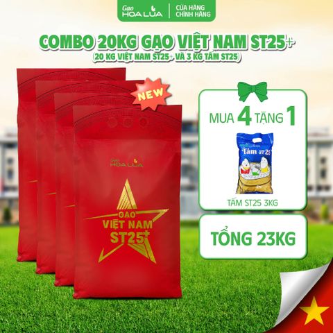  [Tặng 3kg Tấm ST25] Combo 20kg Gạo Việt Nam ST25+ | Dẻo mềm, thơm ngon (Tổng 23kg) [Sản phẩm mới 2026] 