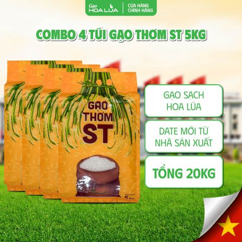  Combo 4 túi gạo Thơm ST 5kg/ túi (Tổng đơn 20kg) Dẻo vừa, thơm ngon phù hợp nhiều gia đình 