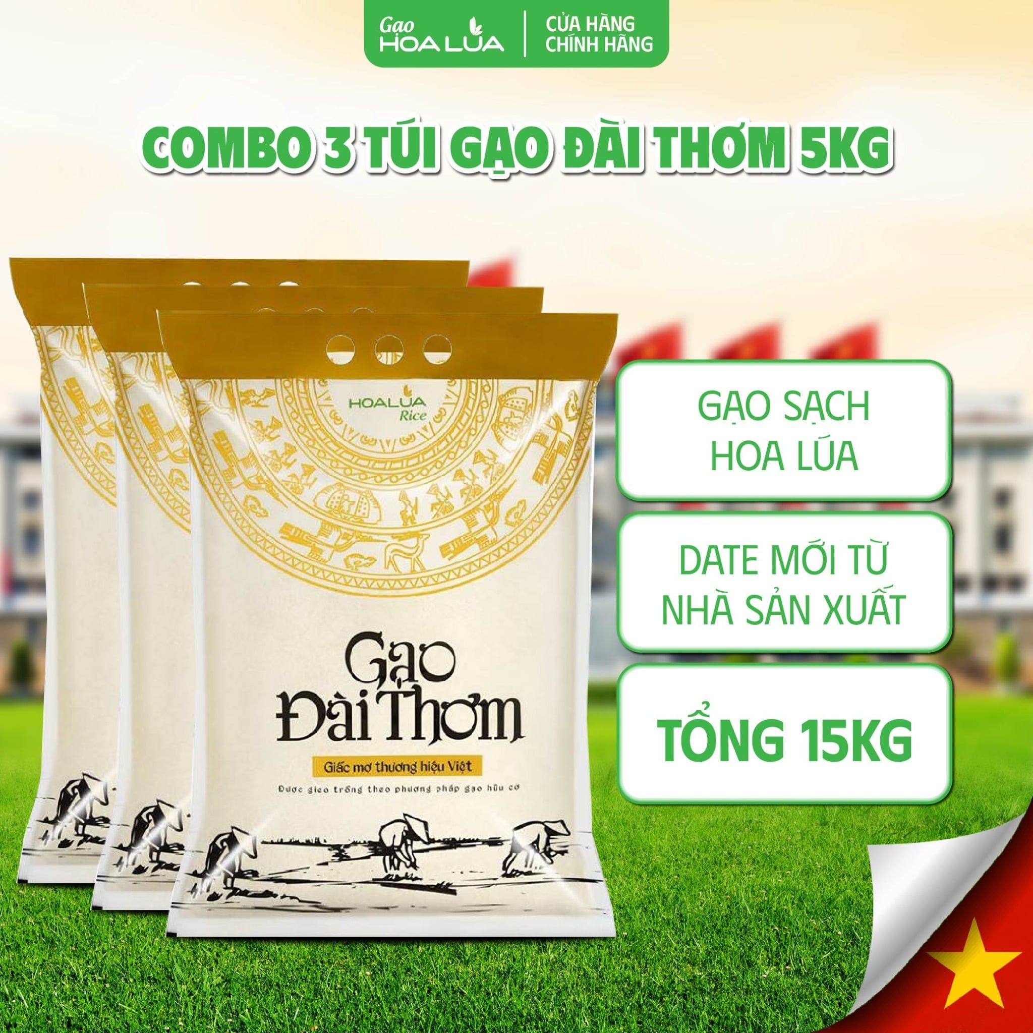 Combo 3 túi gạo Đài Thơm 5kg/ túi (Tổng đơn 15kg) Tơi xốp, mềm cơm, thơm nhẹ chính hãng