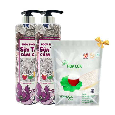  [Tặng 2Kg Gạo Hoa Lúa Trắng] 2 chai Sữa Tắm Cám Gạo 650ml/chai - Chiết xuất Cám Gạo & Hoa Mộc Lan 