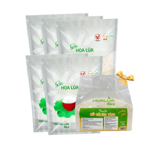  [Tặng 1Kg Nếp Cái Hoa Vàng] COMBO 10kg Gạo Hoa Lúa Trắng (Túi 2kg) - Dẻo vừa, mềm cơm, thơm nhẹ (Tổng 11Kg) 