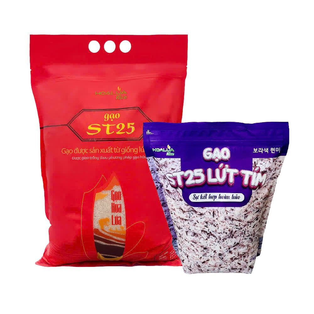 Combo 5kg Gạo ST25 + 2kg Gạo ST25 Lứt Tím (Tổng 7kg)