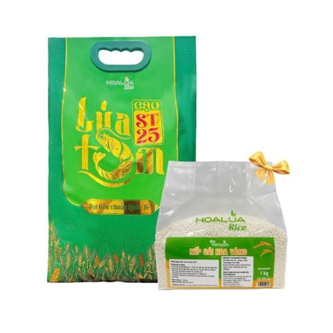  [MUA 1 TẶNG 1] Mua 1 túi Gạo ST25 Lúa Tôm túi 5kg - Tặng 1 túi Nếp Cái Hoa Vàng 1kg (Tổng 6kg) 