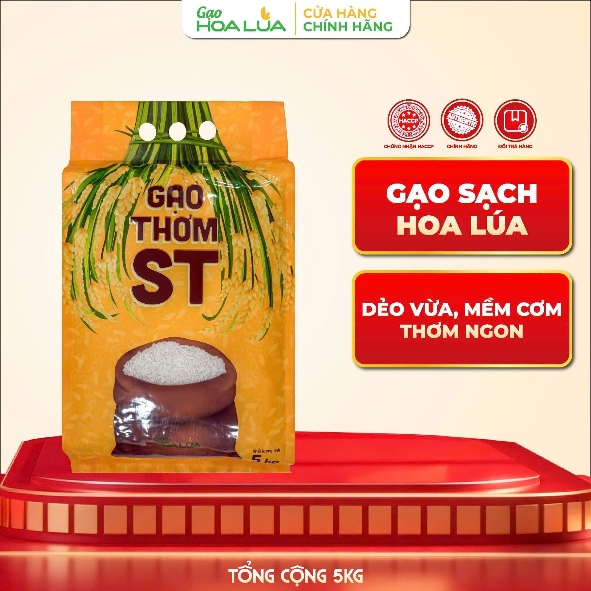 Gạo Thơm ST túi 5kg - Dẻo vừa, mềm cơm, thơm ngon
