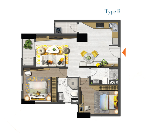  Layout Căn Hộ 2 Phòng Ngủ 
