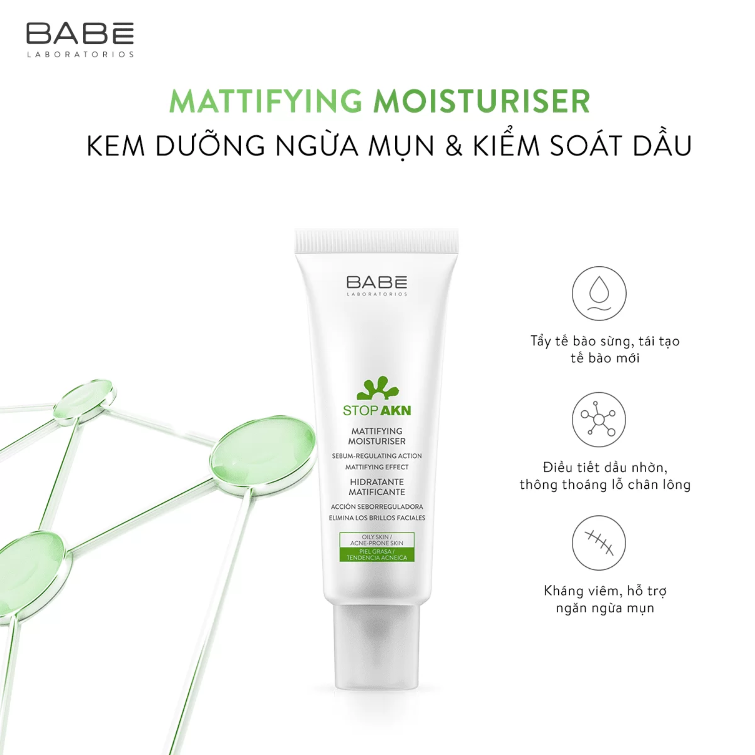  M13- Kem dưỡng da Babe stop akn mattifying fluid - 50ml (VAT) 
