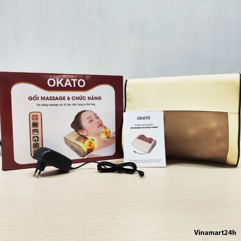 D19- Gối Massage Hồng Ngoại 20 Bi Okato 