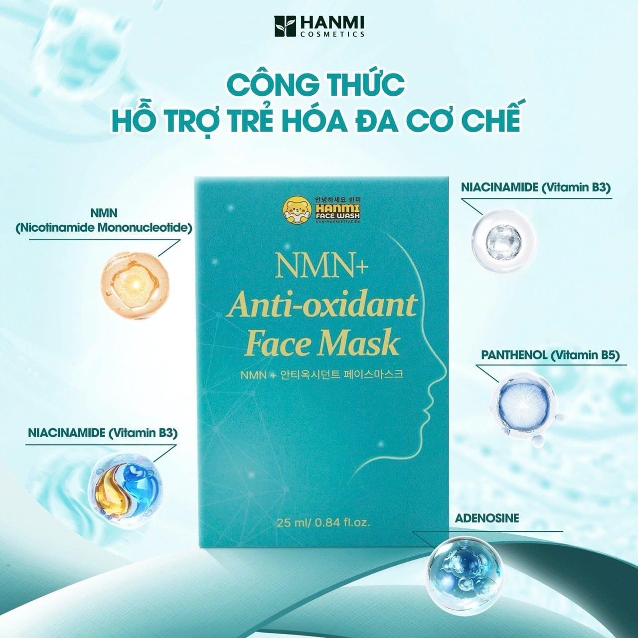  C98- Mặt nạ NMN anti oxidant hanmi hàn hộp 10 miếng 