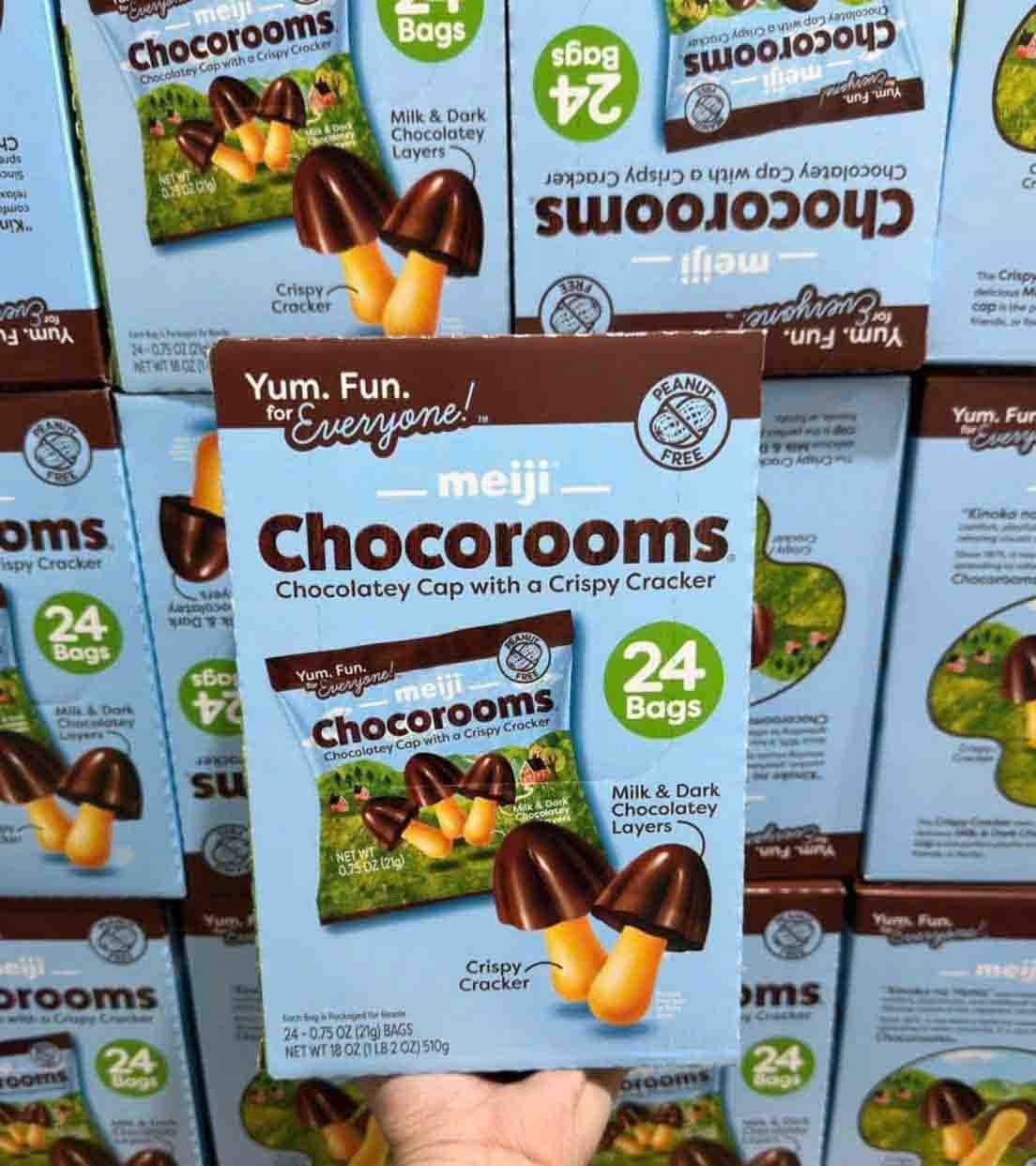  B265- Bánh nấm socola meiji Chocorooms thùng 24 gói x 21g 