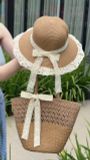  Set mũ + túi cói viền ren 