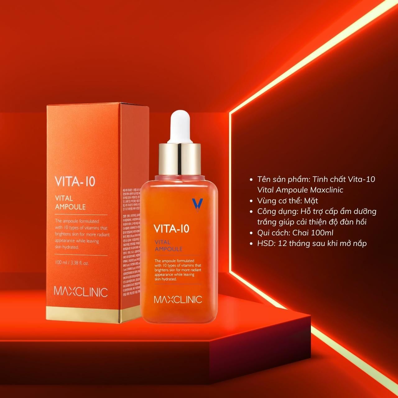  D2- Tinh Chất Dưỡng Sáng Mờ Thâm Maxclinic VITA 10 Vital Ampoule 100ml 