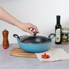  A420- Chảo gang Oceno sâu lòng có vung kính size 25cm 