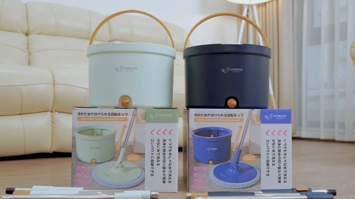  A413- Cây lau nhà thông minh tách nước bẩn Kaiyo (Mẫu hộp tròn) tặng kèm set khăn lau 