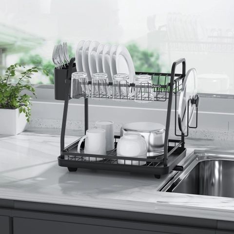  A410- Giá úp bát 2 tầng có khay hứng, thoát nước Kaiyo- 38x29 cm KDR6094 