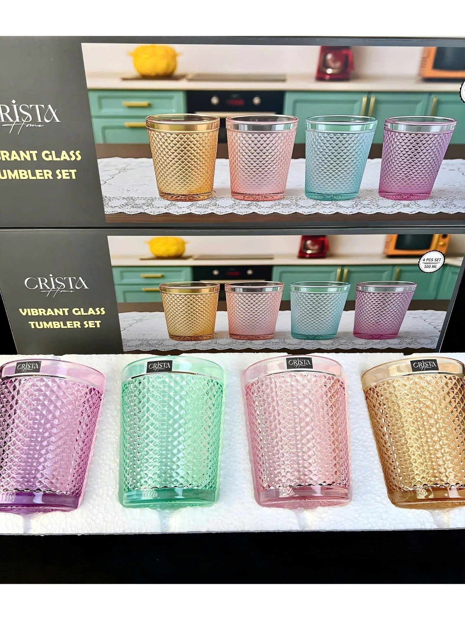  B473 -  BỘ 4 CỐC VÂN KIM CƯƠNG CRISTA 300ML 