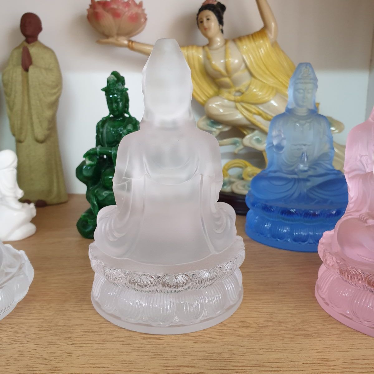  Tượng Quan Thế Âm Bồ Tát bằng Lưu Ly cao cấp 13cm (Trắng) 