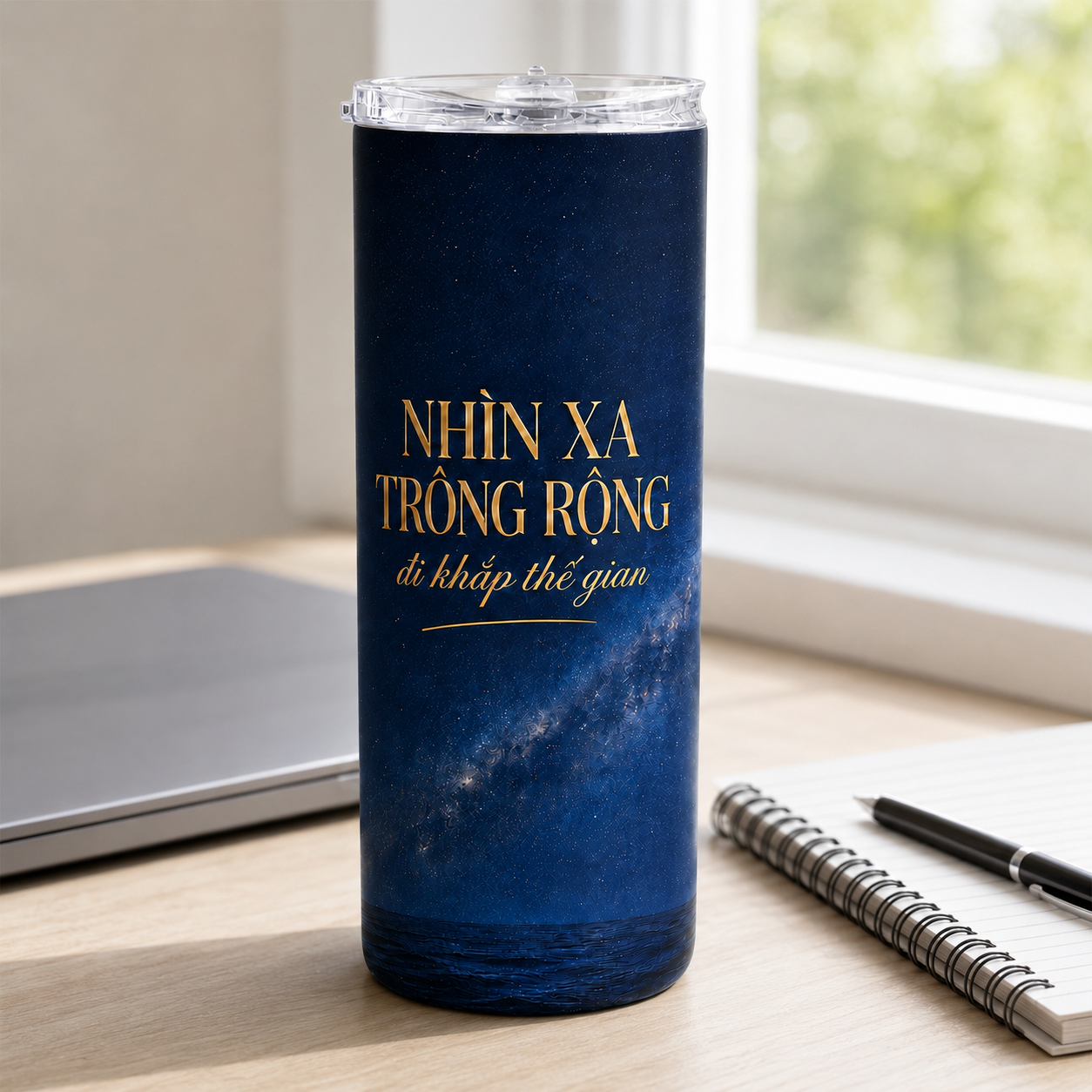 Bình Giữ Nhiệt "Nhìn Xa Trông Rộng - Đi Khắp Thế Gian" Inox 304 Cao Cấp