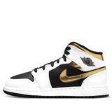  NIKE AIR JORDAN 1 MID WHITE BLACK GOLD 554725-190 