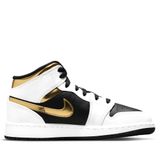  NIKE AIR JORDAN 1 MID WHITE BLACK GOLD 554725-190 