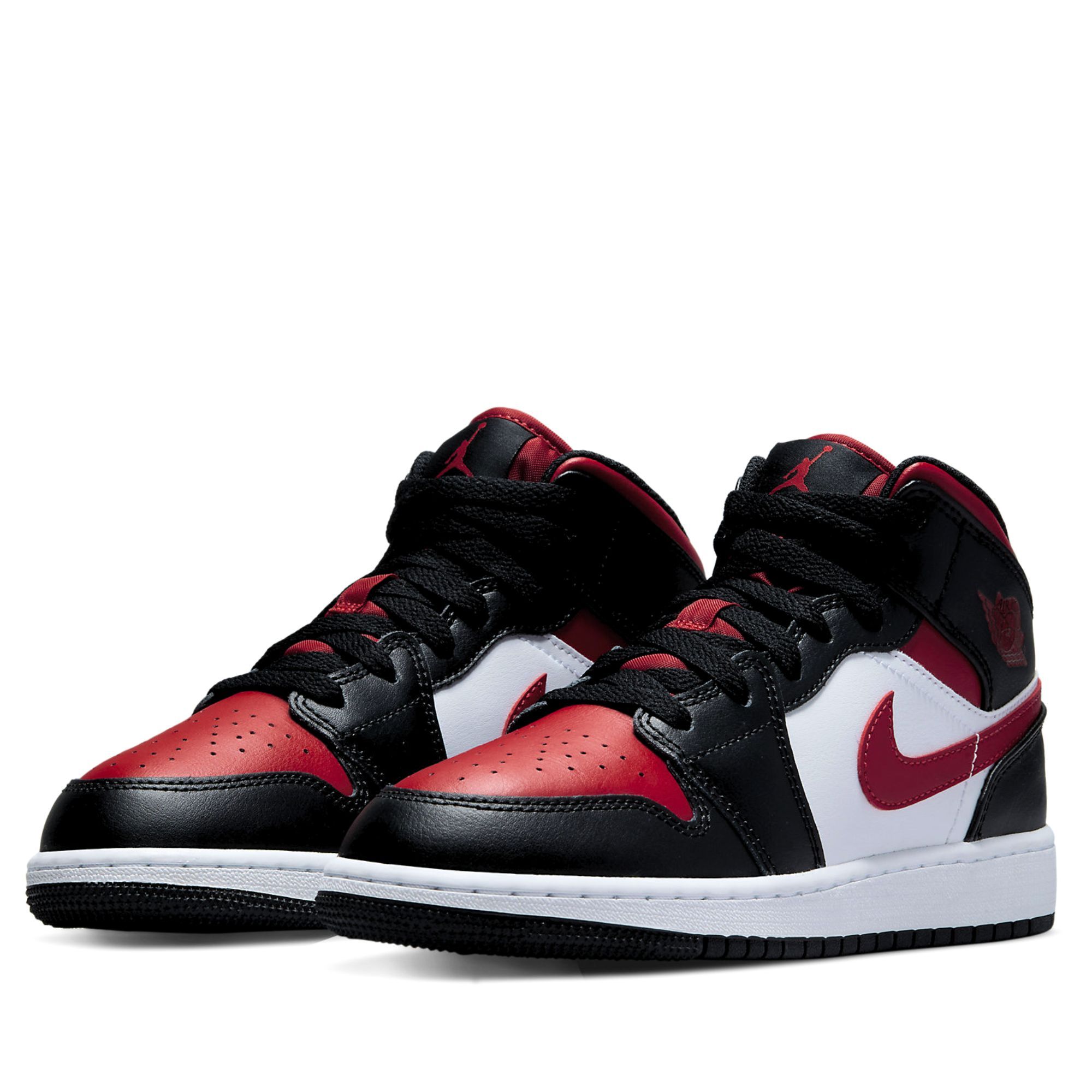  NIKE AIR JORDAN 1 MID BLACK FIRE RED GS 554725-079 