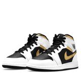  NIKE AIR JORDAN 1 MID WHITE BLACK GOLD 554725-190 