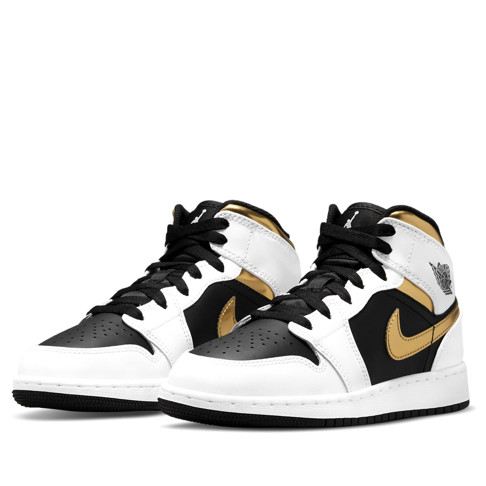  NIKE AIR JORDAN 1 MID WHITE BLACK GOLD 554725-190 