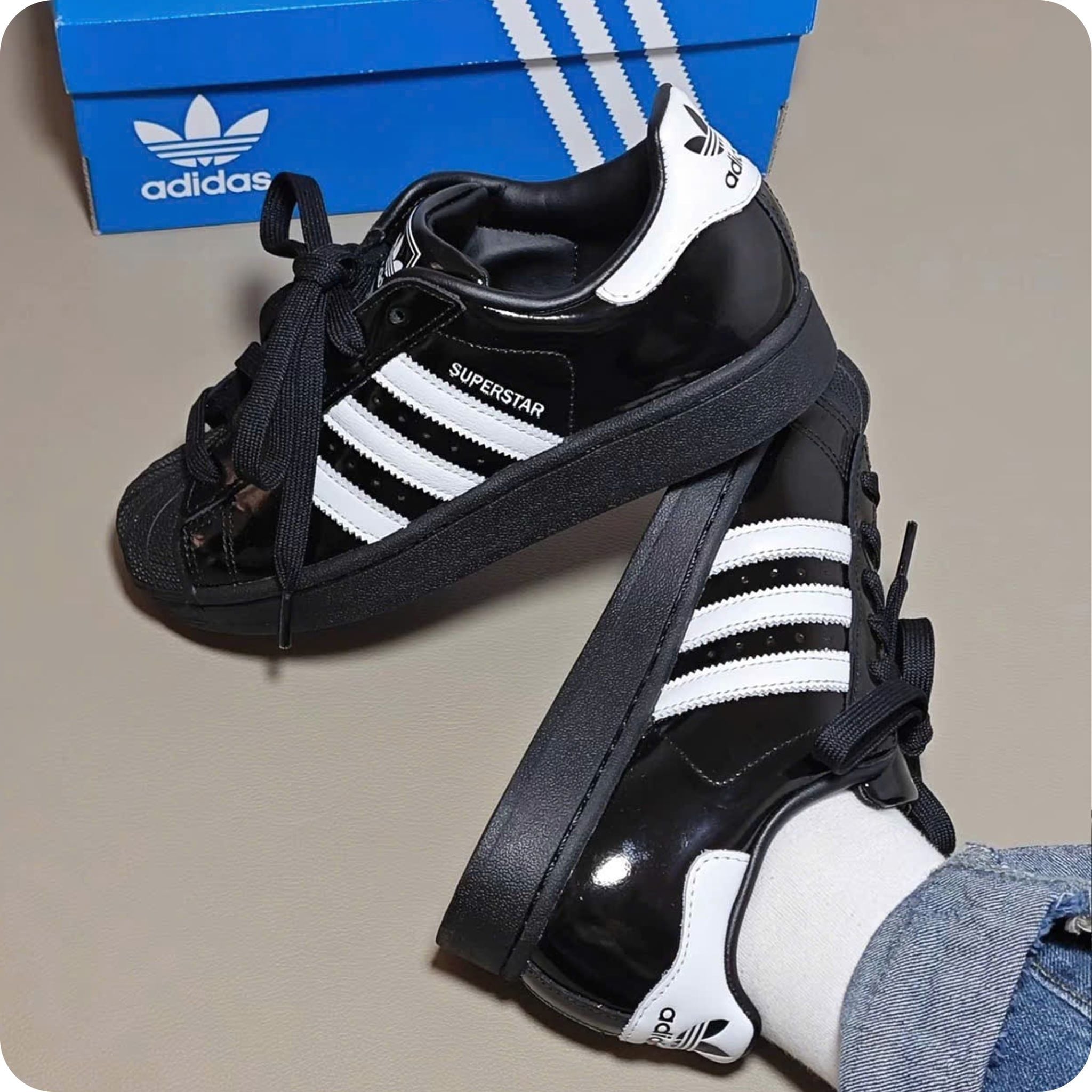  ADIDAS SUPERSTAR II BLACK WHITE PATENT JH7756 