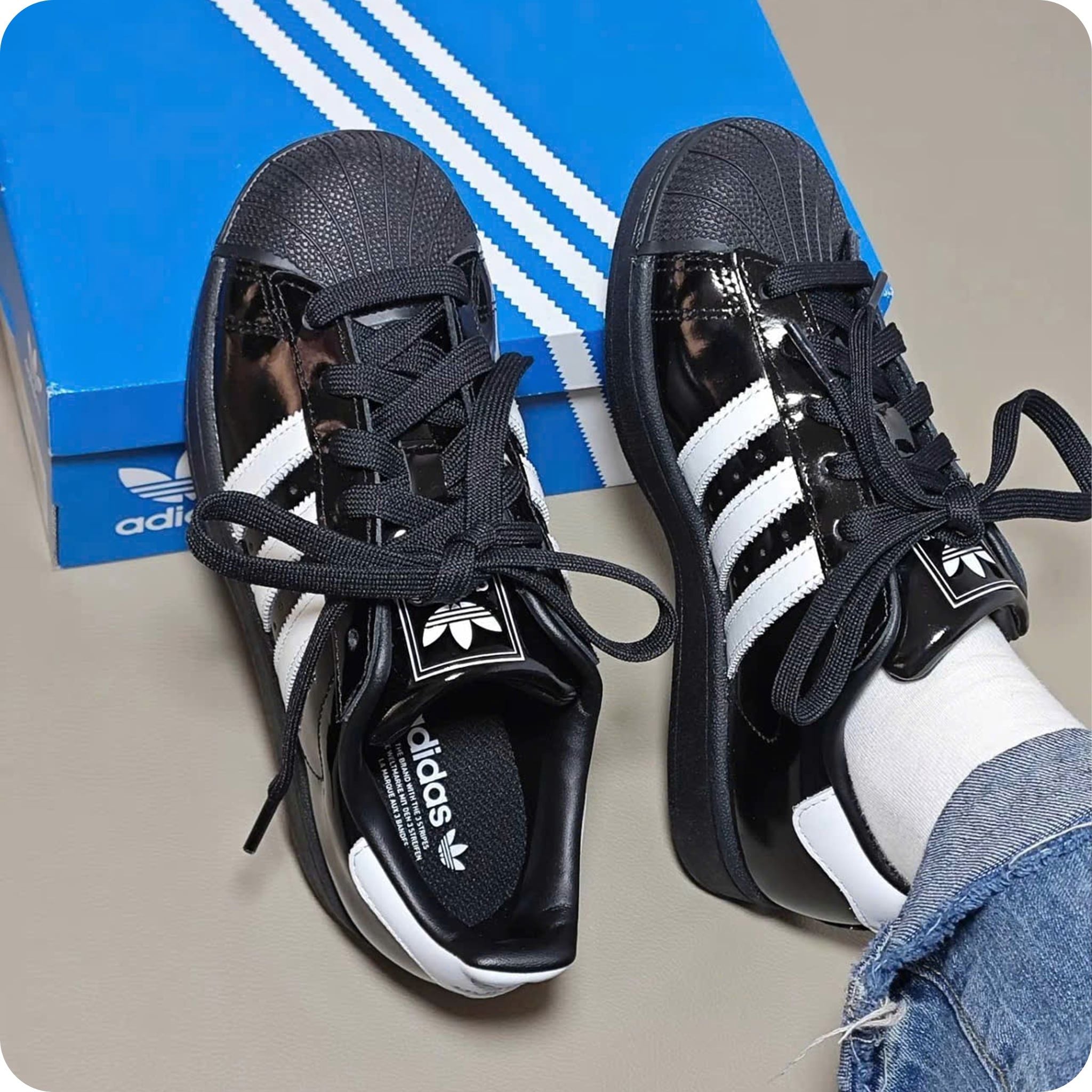  ADIDAS SUPERSTAR II BLACK WHITE PATENT JH7756 