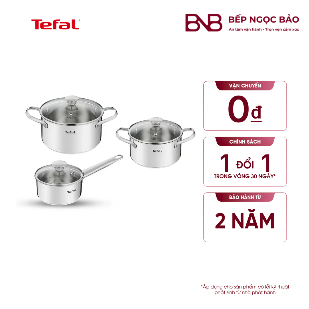 Bộ 3 nồi Inox cao cấp Tefal Cook Eat , 14cm/18cm/20cm BNB1713056