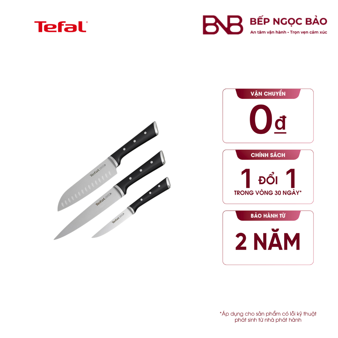 Bộ dao thép Đức 3 món liền khối Ice Force Tefal K2323S74, 20cm/11cm/9cm