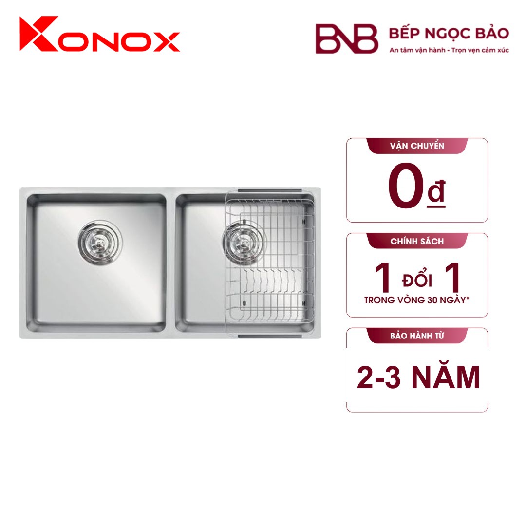 Chậu rửa Konox Vigo 860 - 2 hố lệch (820×400, AISI 304)