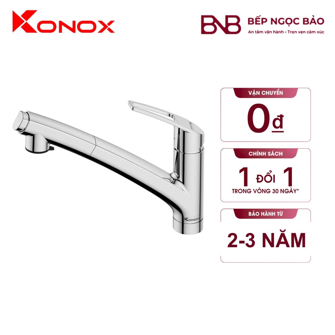Vòi rửa Konox - cổ thấp dây rút, PVD chrome 5 lớp BNB1708047