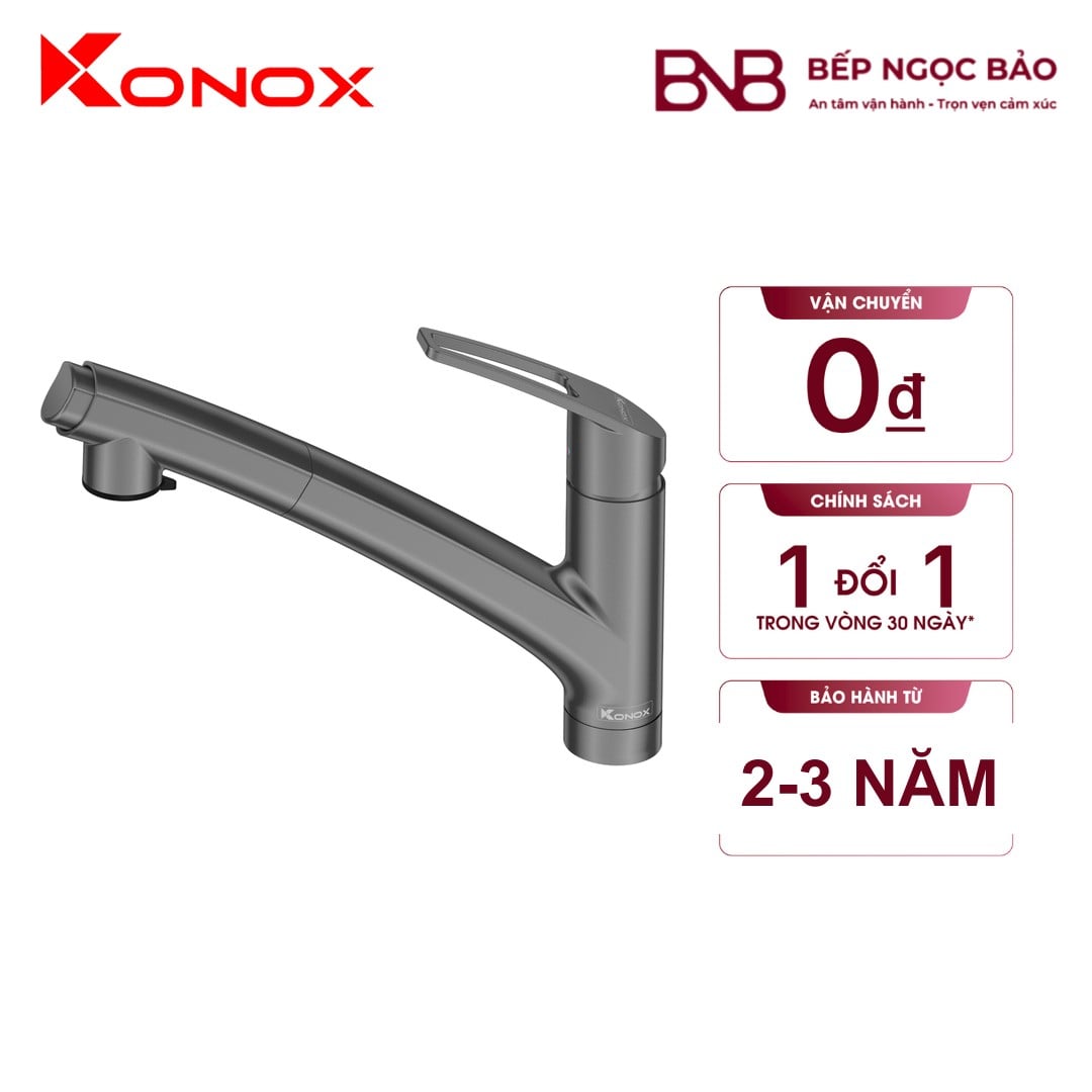 Vòi rửa Konox - cổ thấp dây rút, gun metal BNB1708049