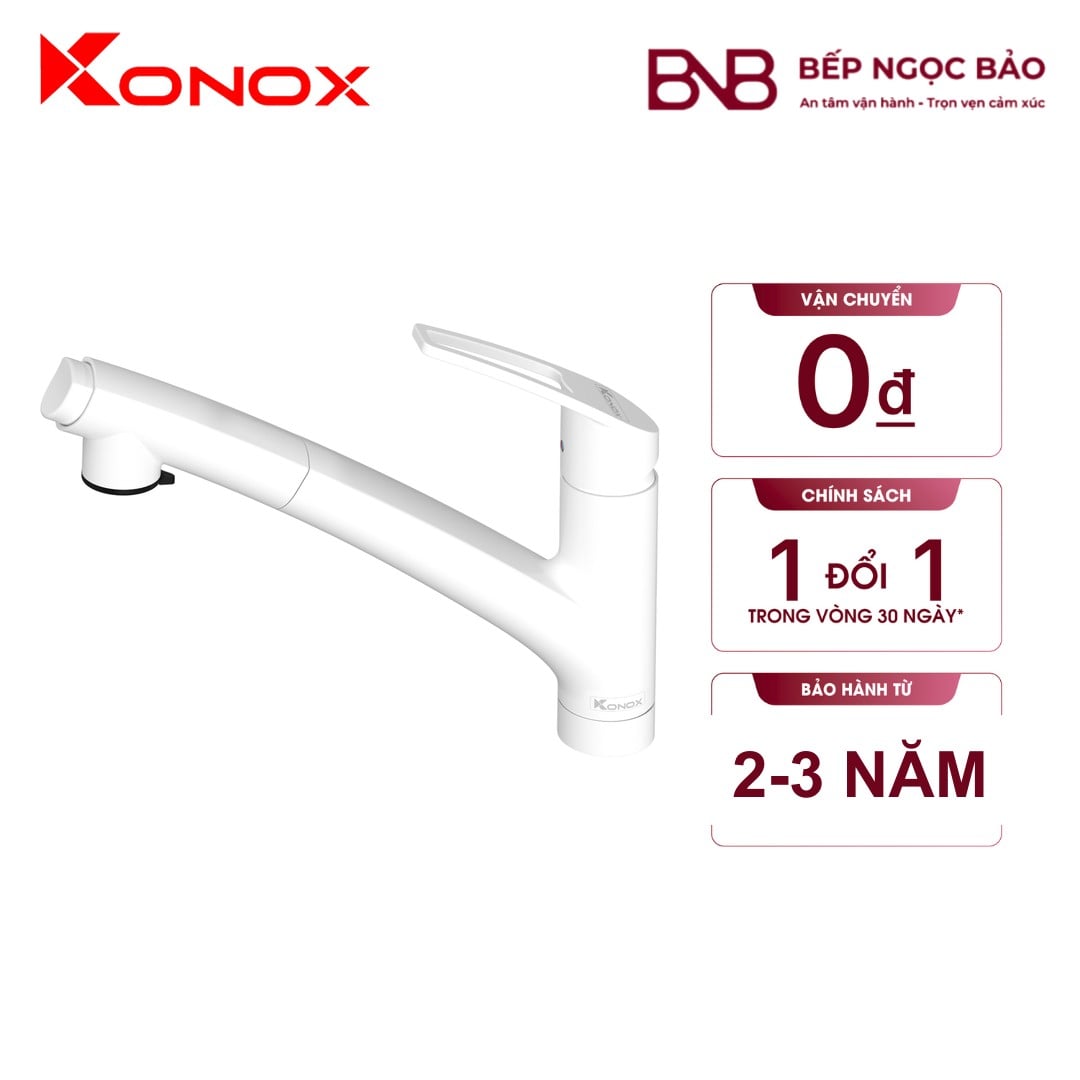 Vòi rửa Konox - cổ thấp dây rút, sơn trắng BNB1708048