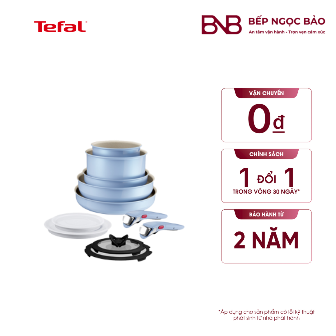 Bộ 5 nồi chảo 2 cán rời Tefal Ingenio Serenity , 16/20/22/26/28cm, 4 nắp 16/20, xanh dương BNB1713022