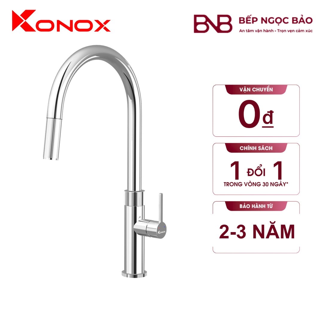 Vòi rửa Konox - dây rút, PVD chrome, nóng lạnh BNB1708040