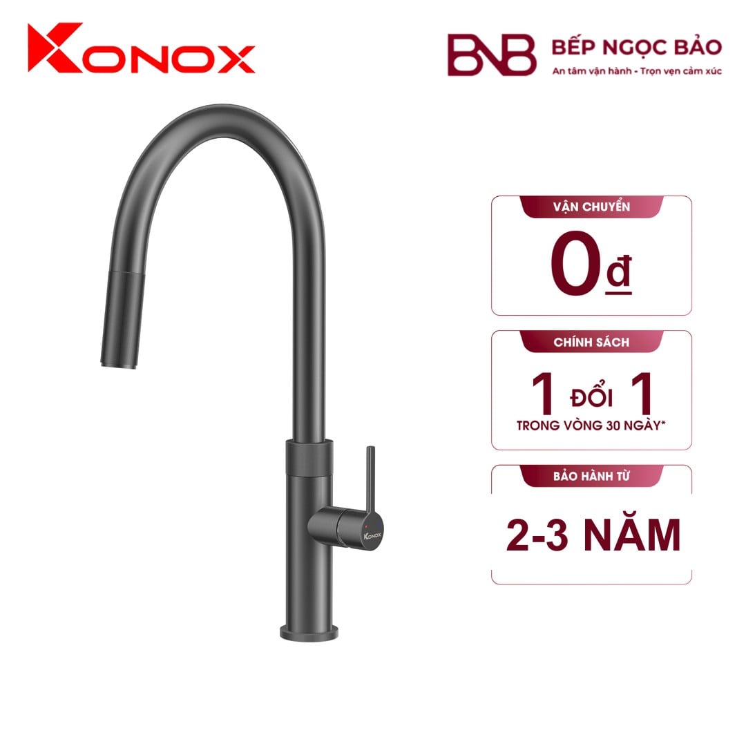 Vòi rửa Konox l - dây rút, đen mờ cao cấp BNB1708041