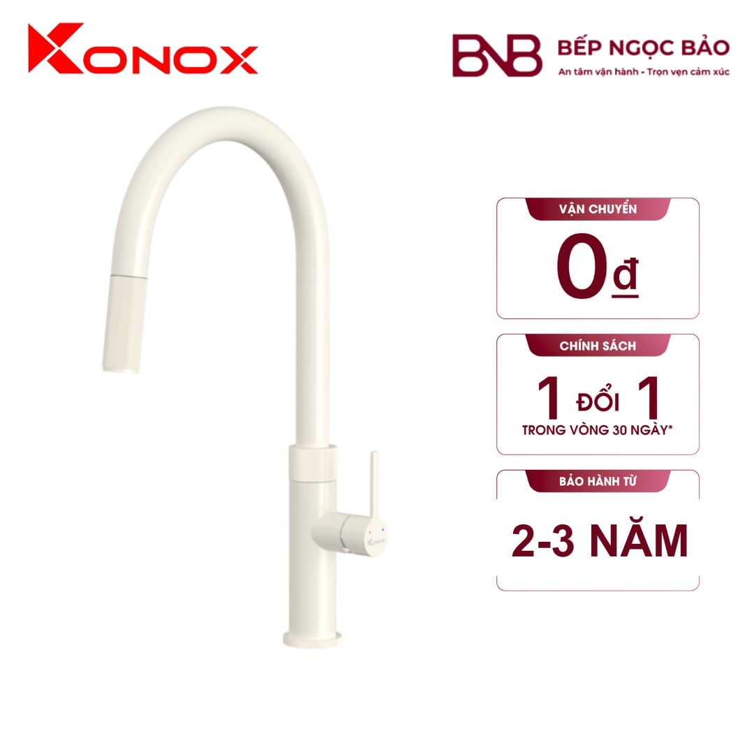 Vòi rửa Konox - dây rút, mạ trắng kem, nóng lạnh, 2 chế độ BNB1708039