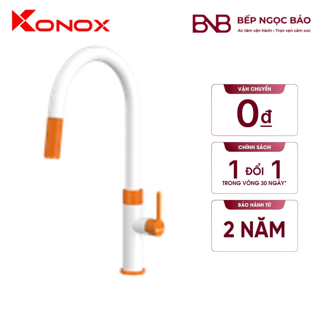 Vòi rửa Konox - dây rút, mạ màu cam, nóng lạnh, 2 chế độ nước BNB1708038