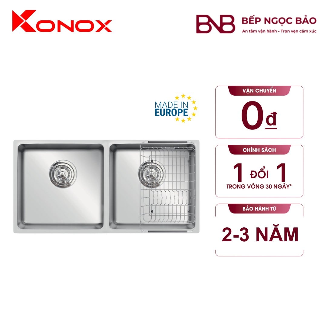 Chậu rửa Konox - 2 hố lệch (820×400, AISI 304) BNB1707076