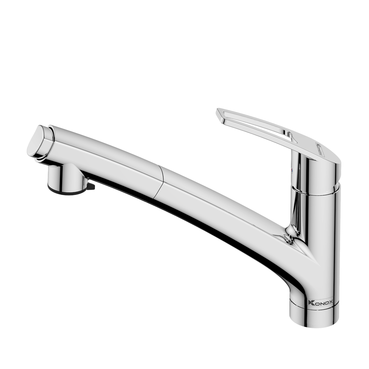 Vòi rửa Konox Kira Chrome - cổ thấp dây rút, PVD chrome 5 lớp