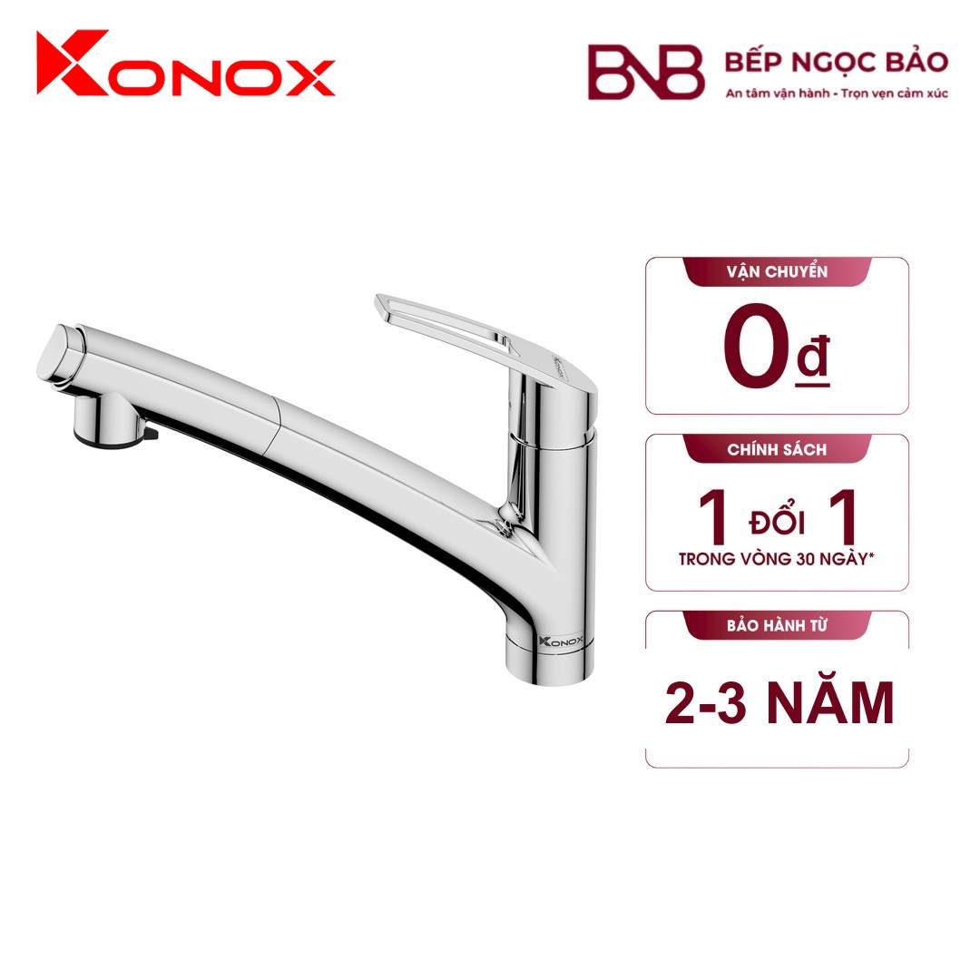 Vòi rửa Konox Kira Chrome - cổ thấp dây rút, PVD chrome 5 lớp