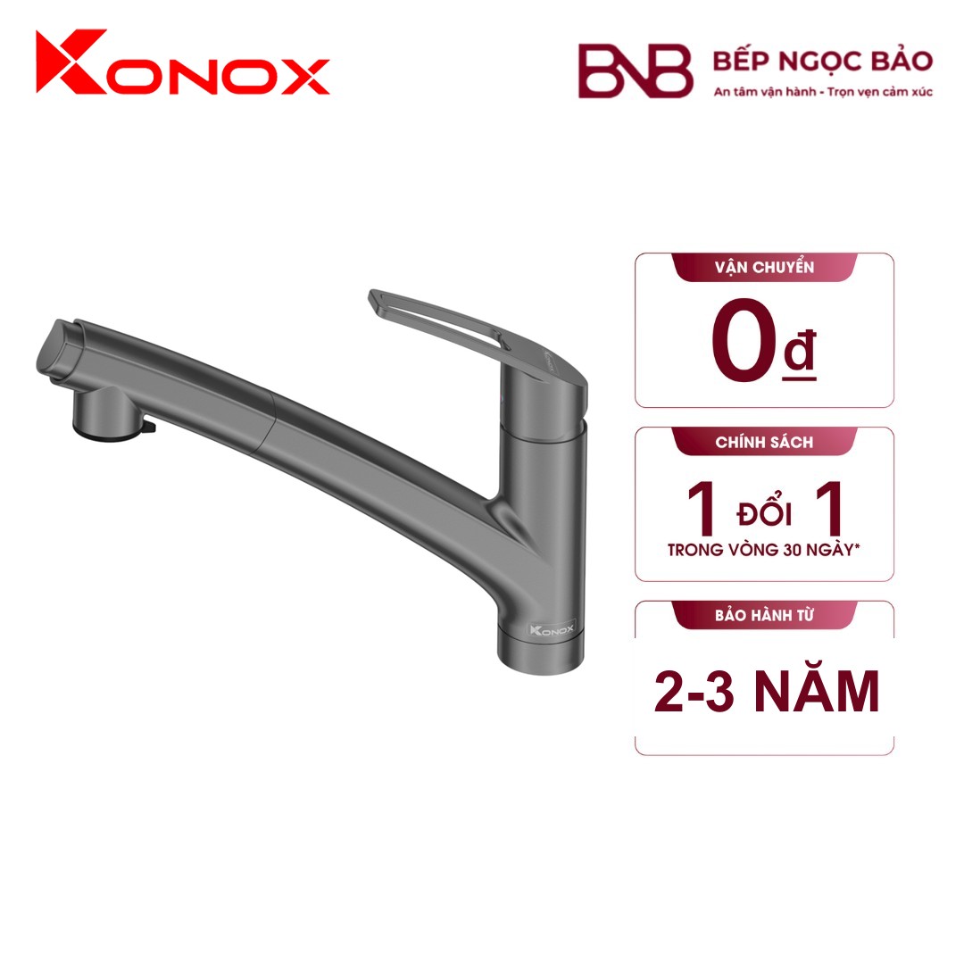 Vòi rửa Konox Kira Gun Metal - cổ thấp dây rút, gun metal
