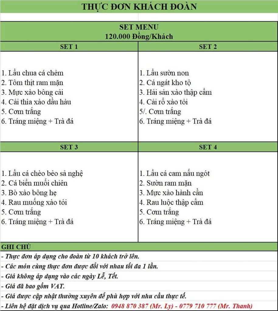  Thực đơn 120 