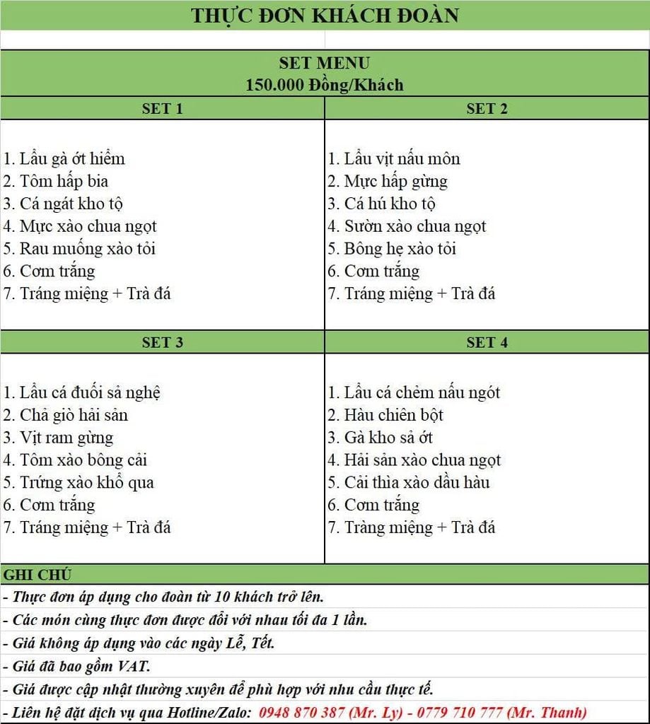  Thực đơn 150 