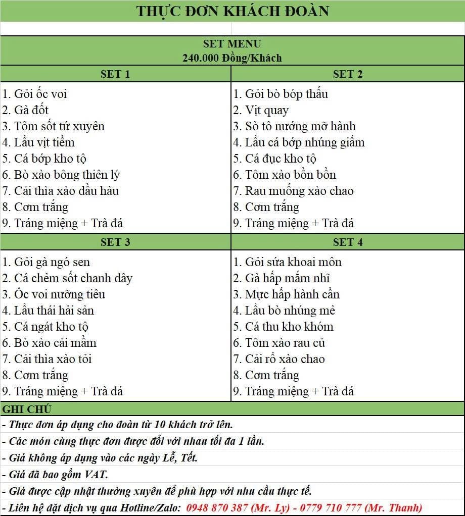  Thực đơn 240 
