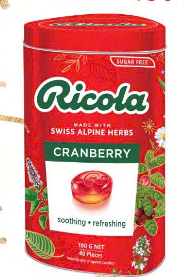  Kẹo ngậm thảo mộc  Ricola Cranberry Sugar Free Swiss Herb Drops. 